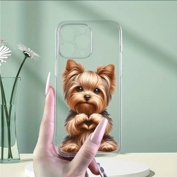 iPhone 15 / 15 Pro Max Phone Case Yorkie Heart Transparent  Shockproof Case - Picture 5 of 5